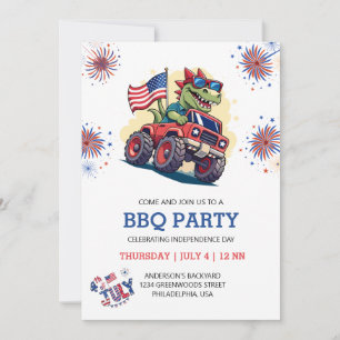 Invitation 4 juillet Feu d'artifice T-Rex America Flag BBQ Pa