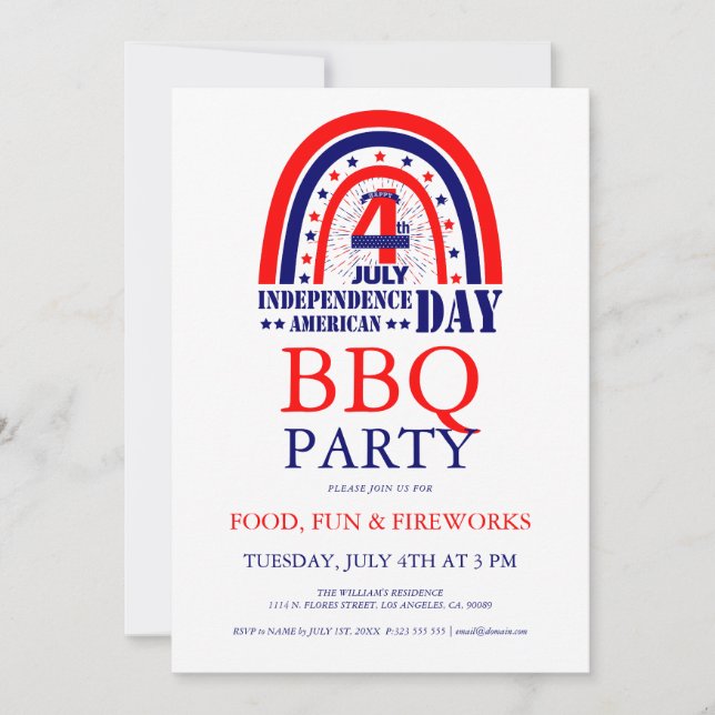 Invitation 4 juillet Feu Fireworks BQ Party (Devant)