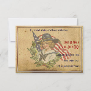 Invitation 4 juillet fille Vintage avec drapeaux