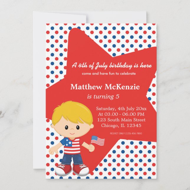 Invitation 4 juillet garçon d'anniversaire (Devant)