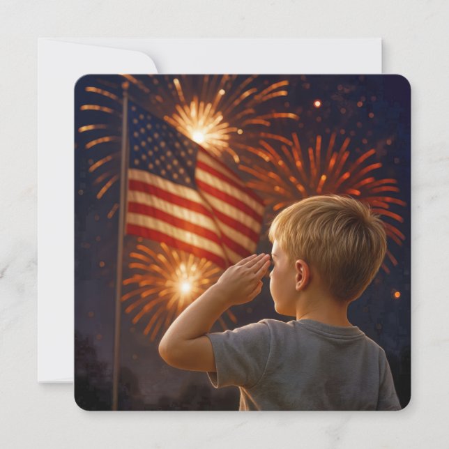 Invitation 4 juillet Garçon salut le drapeau (Devant)