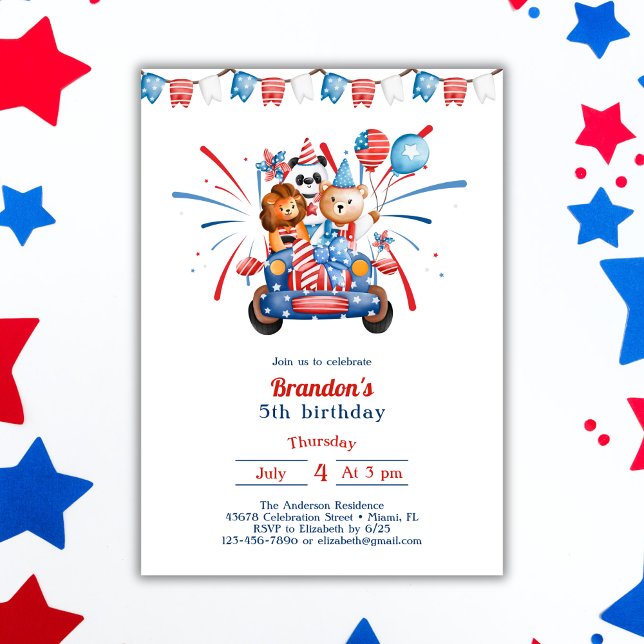 Invitation 4 juillet Jour de l'Indépendance Enfants 5e annive (Créateur téléchargé)