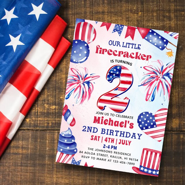 Invitation 4 juillet Little Firecracker 2e fête d'anniversair (Créateur téléchargé)