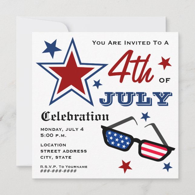 Invitation 4 juillet lunettes de soleil patriotiques de (Devant)