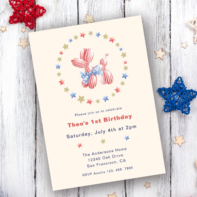 Invitation 4 juillet mignonne Ballons Boy 1er anniversaire (Créateur téléchargé)