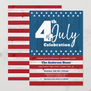 Invitation 4 juillet moderne Patriotic American Rustic Wood