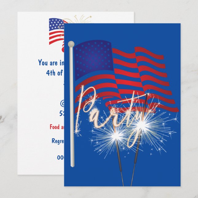 Invitation 4 juillet parklers de fête sur le drapeau (Devant / Derrière)