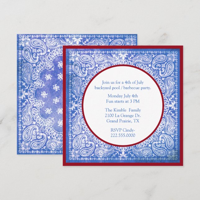 Invitation 4 juillet Parti Bandana (Devant / Derrière)