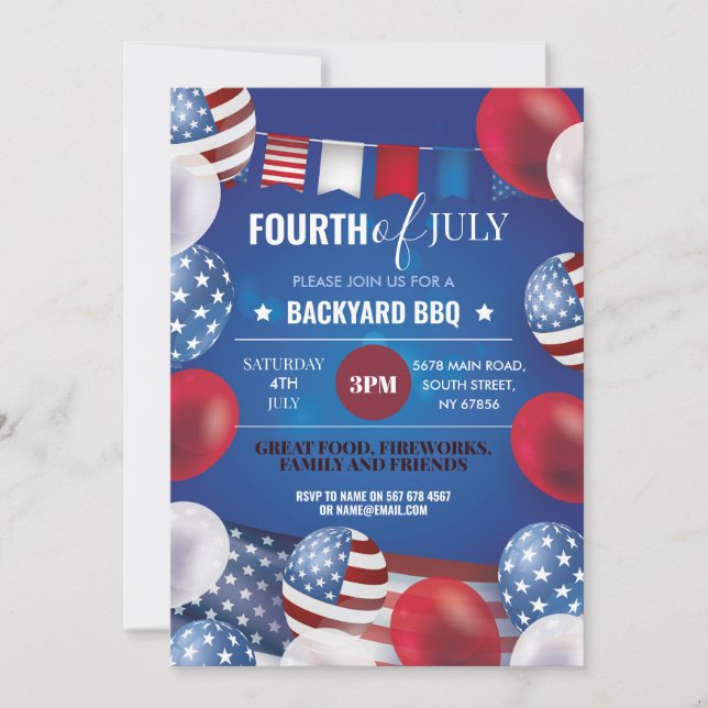 Invitation 4 juillet Parti BBQ Amérique 4ème indépendance (Devant)