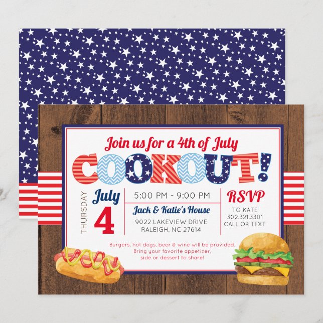 Invitation 4 juillet partie patriotique de barbecue (Devant / Derrière)
