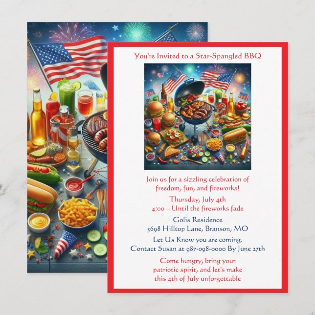 Invitation 4 juillet Patriotic Holiday BBQ (Devant / Derrière)