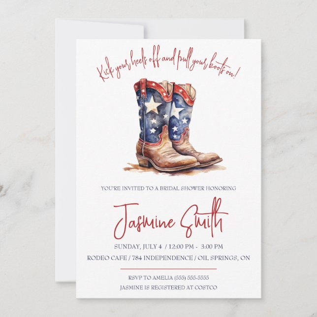 Invitation 4 juillet patriotique, Fête des mariées des bottes (Devant)