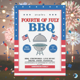 Invitation 4 juillet, Patriotique Fireworks BBBQ Party