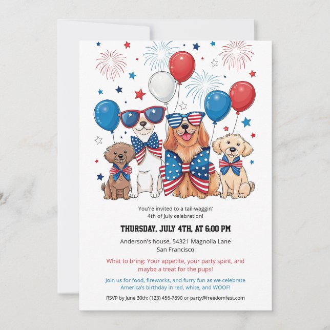 Invitation 4 juillet Patriotique Pups (Devant)