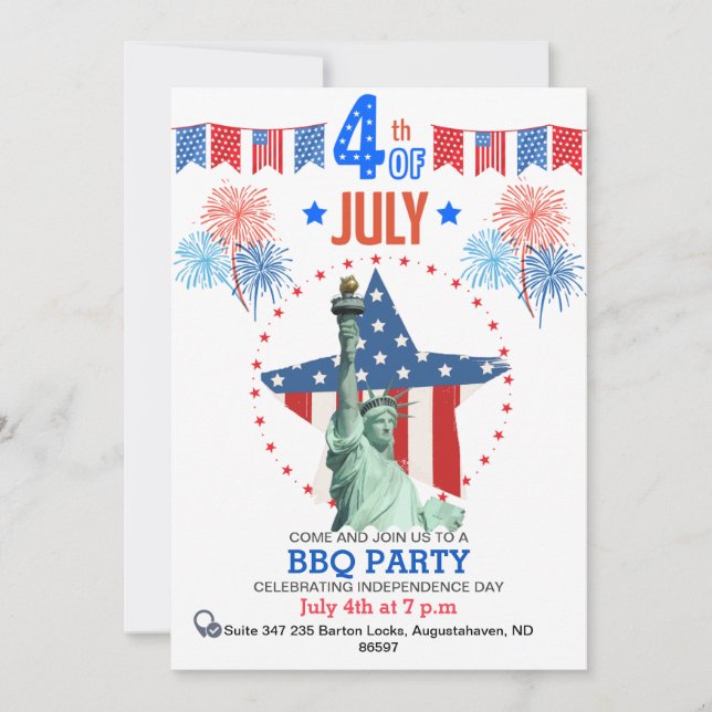Invitation 4 juillet personnalisée| Patriotic BBQ  (Devant)