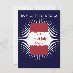 Invitation 4 juillet pétards rouges, blancs et bleus