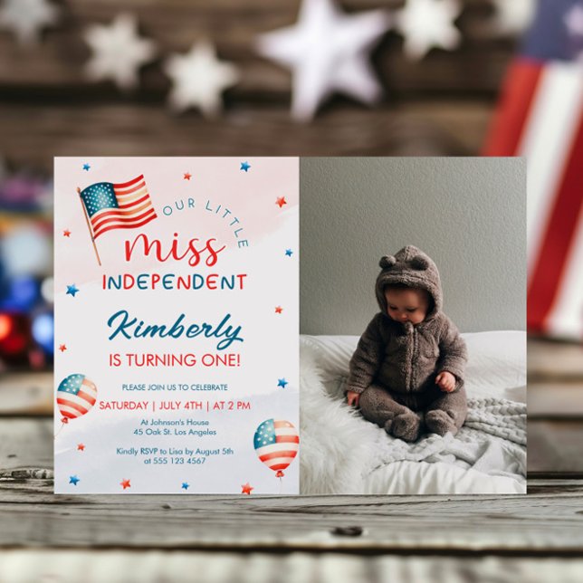 Invitation 4 juillet Petite Miss Indépendante Photo Anniversa (Créateur téléchargé)