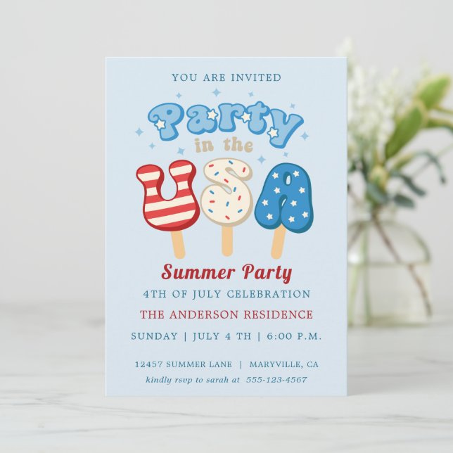 Invitation 4 juillet Pool Et Glace Cream Party (Debout devant)