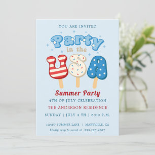 Invitation 4 juillet Pool Et Glace Cream Party