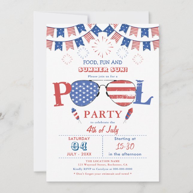 Invitation 4 juillet Pool Party (Devant)