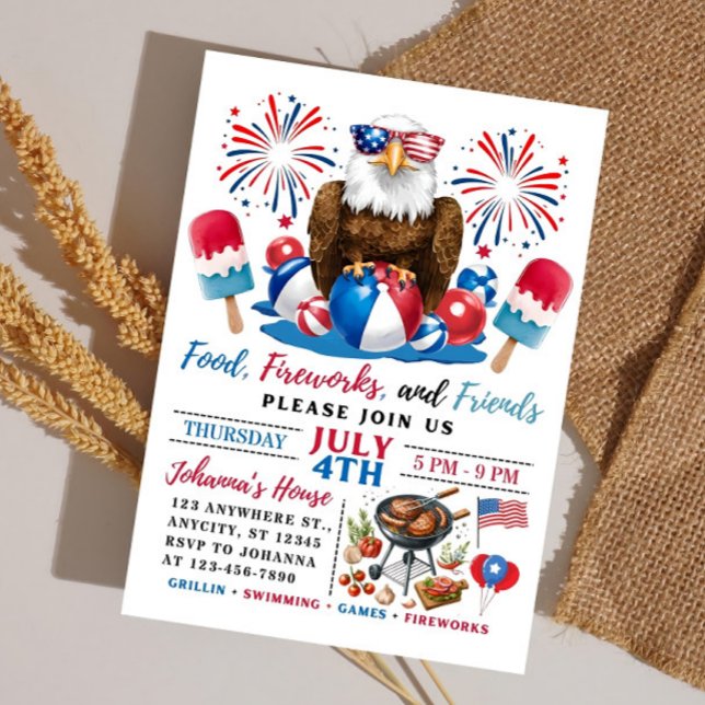Invitation 4 juillet Pool Party BBQ Quatrièmement de juillet  (Créateur téléchargé)