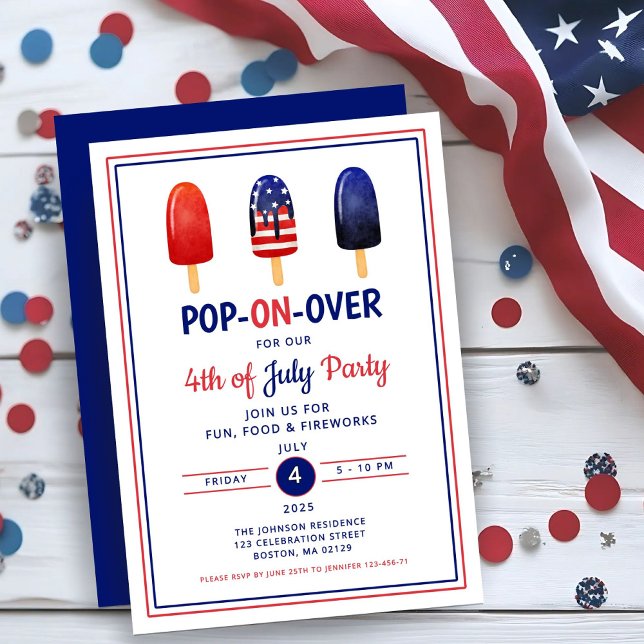 Invitation 4 juillet Popsicle Rouge Blanc Et Bleu (Red White And Blue Popsicle 4th Of July Invitation ()