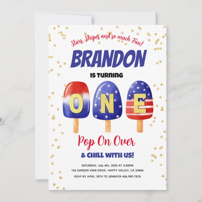 Invitation 4 juillet Popsicles Baby Boy 1er anniversaire (Devant)