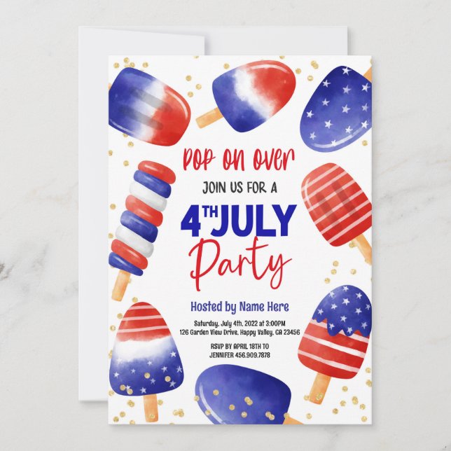 Invitation 4 juillet Popsicles Pool Party (Devant)