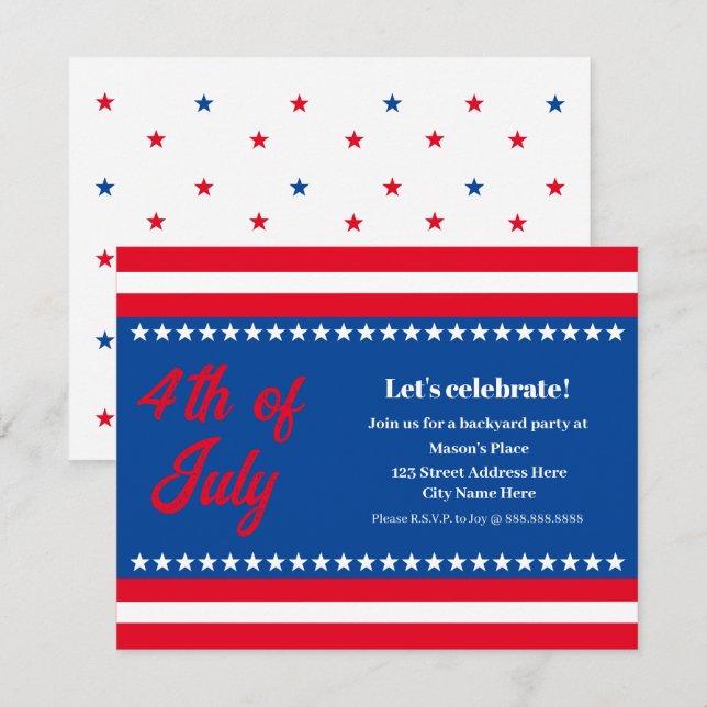 Invitation 4 juillet Red White et Blue Party (Devant / Derrière)