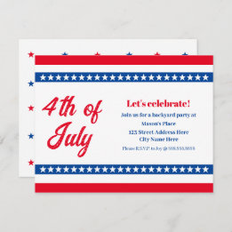 Invitation 4 juillet Red White et Blue Stars et Stripes