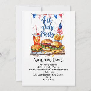 Invitation 4 juillet, réservez la date, fête de l'Indépendanc
