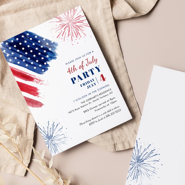 Invitation 4 juillet Rouge Blanc Bleu (4th of July Red White Blue Holiday Party Invitation)