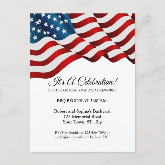 Invitation 4 juillet Rouge Blanc Bleu Drapeau (Devant)