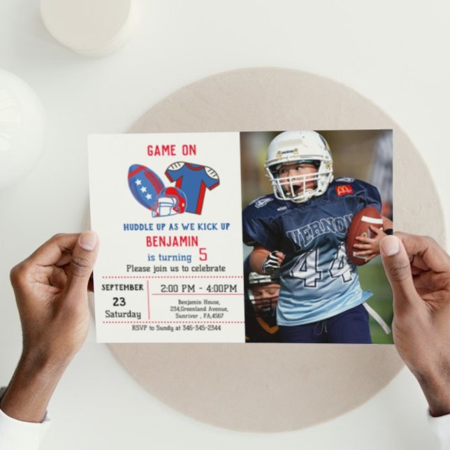 Invitation 4 juillet rouge blanc bleu football garçon (Créateur téléchargé)