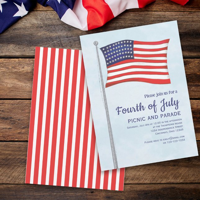 Invitation 4 juillet Rouge blanc et bleu patriotique (Créateur téléchargé)