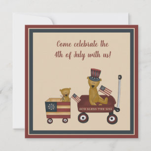 Invitation 4 Juillet Teddy Bear On Parade Party