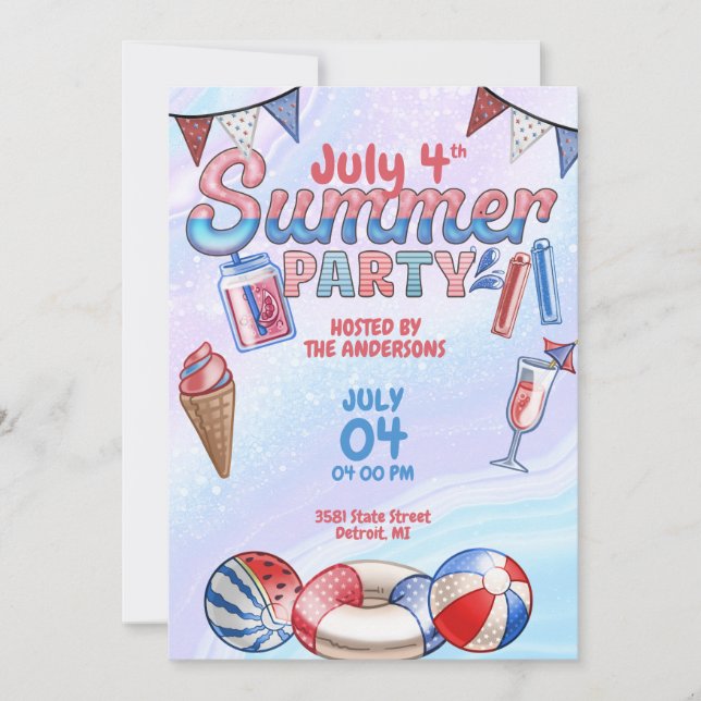Invitation 4 juillet USA Summer Pool Party (Devant)