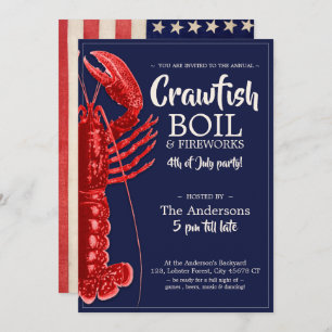 Invitation 4 juillet vintage Crawfish Boire fête d'été