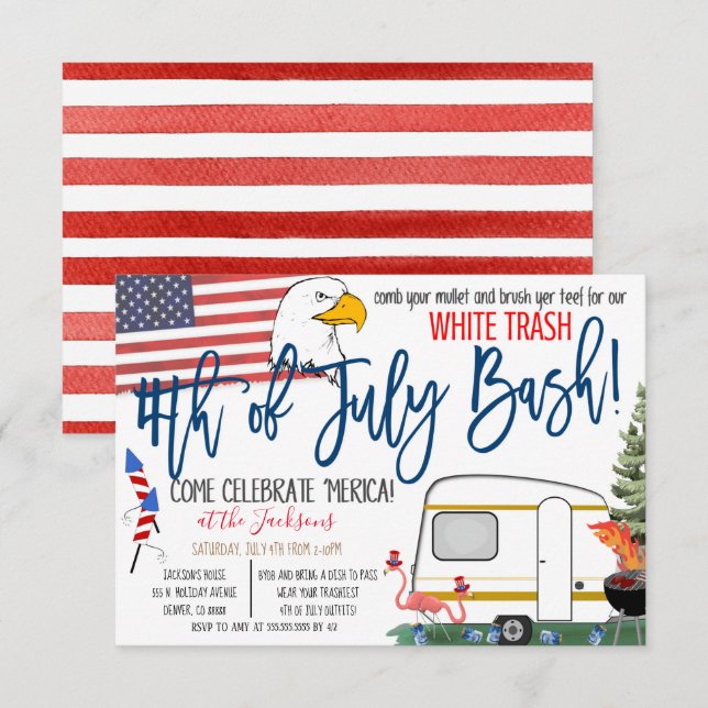 Invitation 4 juillet White Trash Bash (Devant / Derrière)