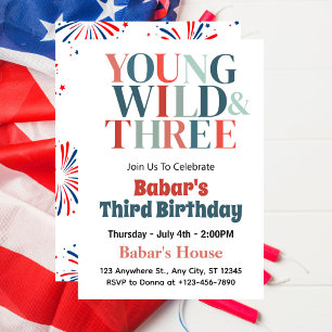 Invitation 4 juillet Young Wild et Three Boy 3e anniversaire