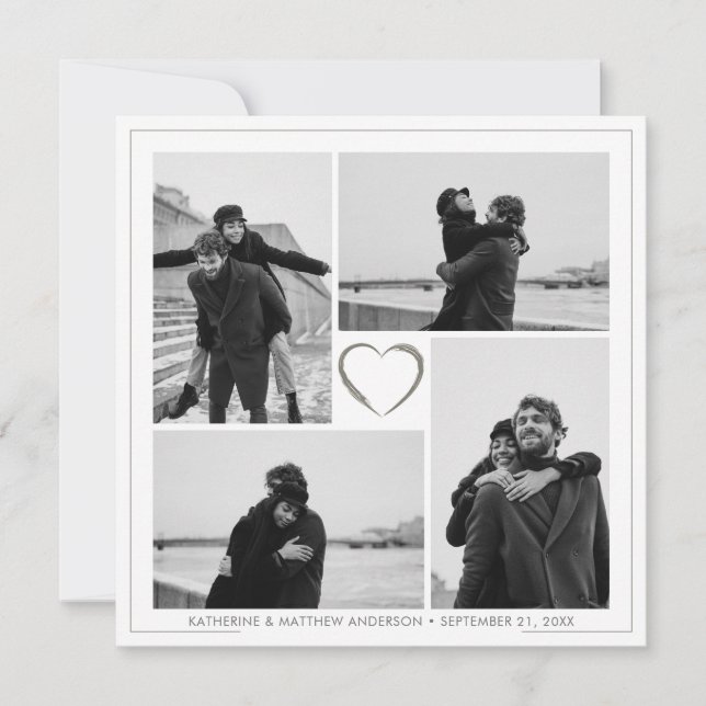 Invitation 4 Photo Collage Mariage Anniversaire Nom et date (Devant)