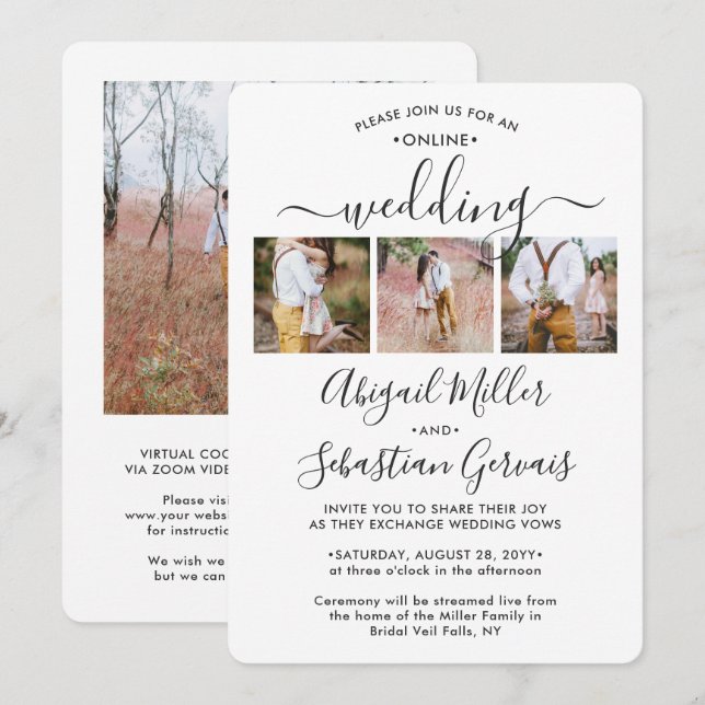Invitation 4 Photo en ligne Cérémonie de Mariage virtuel Élég (Devant / Derrière)