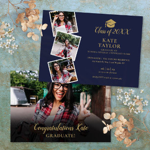 Invitation 4 Photo Marine Bleue Et Gold Graduation Party