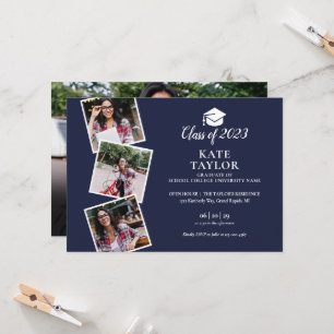 Invitation 4 Photo Navy Blue Graduation Party