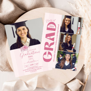 Invitation 4 Photos Coquette Pink Bow Graduation Party