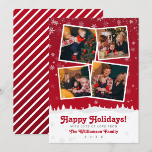 Invitation 4 Photos   Joli Noël rouge et blanc Arbres et neig