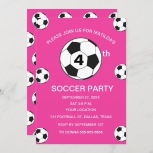Invitation 4e anniversaire de la fête Football Filles roses S