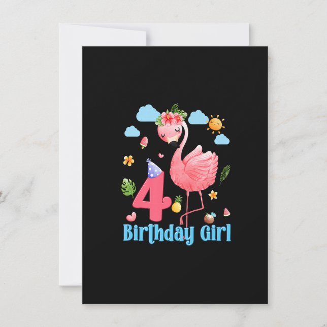 Invitation 4e anniversaire Filles Flamant rose 4 ans Tropical (Devant)