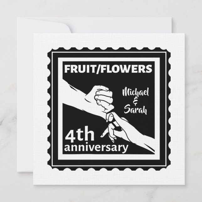 Invitation 4e anniversaire Mariage tenant la main romantique (Devant)