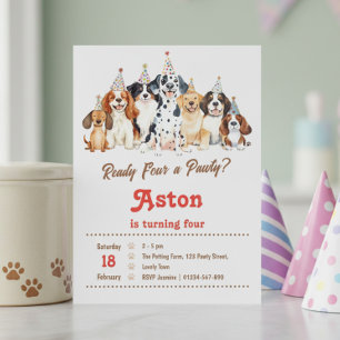 Invitation 4e Anniversaire Prêt pour une Fête Thème Chien Tou